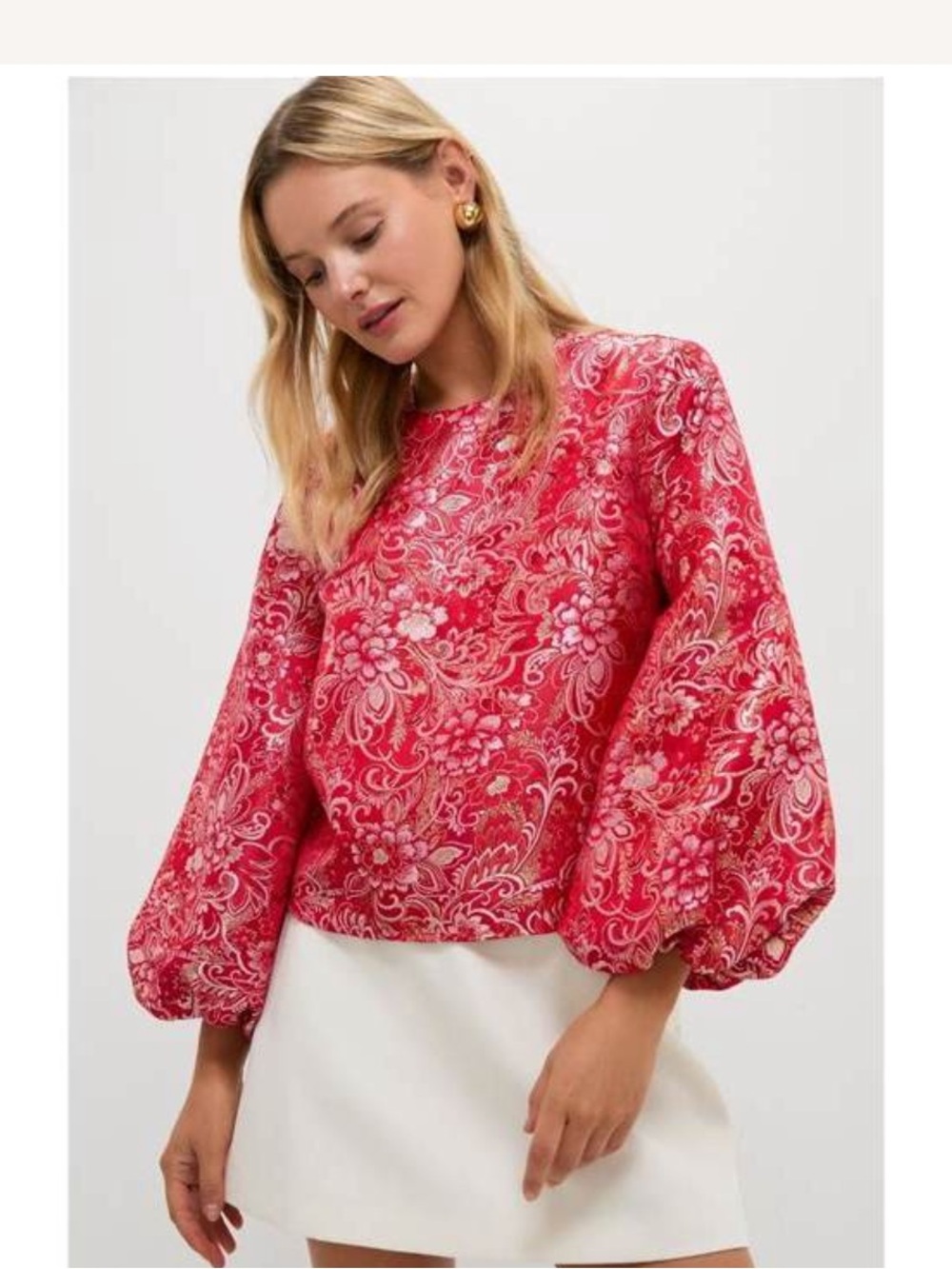 Tuckernuck Red Floral Brocade Top
